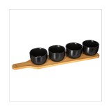 Bowl para servir ceramica base madera 40cm negro 5 pzas