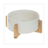 Bowl de ceramica base bambu para enzaladas 23cm blanco