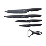 Set de cuchillos con pelador de acero negro para cocina 5 pzas