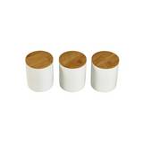 Canister de porcelana con tapa de madera 3 pzas