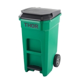 Basurero plastico de pedal 120l verde thor con rodos