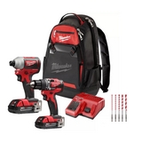 Combo m18 barreno percutor + atornillador impacto + mochila + brocas