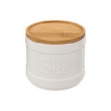 Salero de ceramica 10.7x10cm blanco tapa bambu natureo