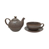 Tetera de ceramica con taza 18.5x15.5cm taupe callie 3 pzas