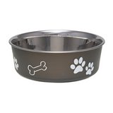 Plato para mascota de acero inox 2000 ml negro huellas