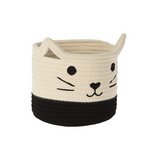 Cesta decorativa de yute mediano blanco/negro gato