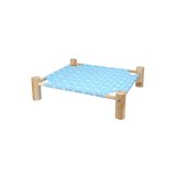 Cama para mascotas con patas de madera celeste