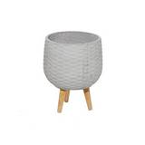 Maceta decorativa de arcilla con patas de madera 35.56 cm gris