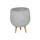 Maceta decorativa de arcilla con patas de madera 38.1 cm gris