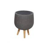 Maceta decorativa de arcilla con patas de madera 38.1 cm gris oscuro