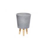 Maceta decorativa de arcilla con patas de madera 35.5 cm gris