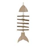 Adorno de pez para colgar de madera y conchas 12 x 1.8 x 38 cm