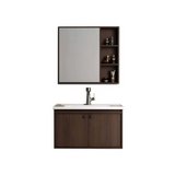 Gabinete flotante baño 80x46x50cm color caoba y lavamanos ceramico espejo