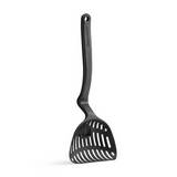 Colador de cuchara de nylon negro con diseño de mango curvo