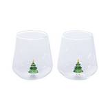 Vaso vidrio de vino con arbol navideño 12 oz