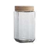 Depósito organizador de vidrio con tapa de bambú 22.5 cm