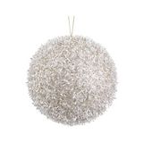 Bola navideña beige con tinsel de 10 cm