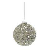Bola navideña con glitter color plateado de 10 cm