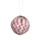 Bola navideña nevada color rojo y blanco de 10 cm