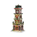 Villa navideña torre del reloj de la plaza del pueblo