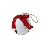 Bola navideña cascabel con chonga 7x8 cm blanco/rojo ccxmas