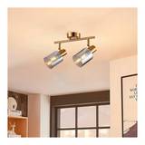 Lampara de teho laton vidrio smoke 2 luces e12