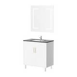 Gabinete con lavamanos y espejo con luz blanco
