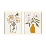 Cuadro decorativo de madera 40x50 cm flores con jarron 2 piezas
