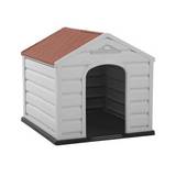 Casa para perro pequeña gris con techo terracota