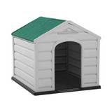 Casa para perro pequeña gris con techo verde