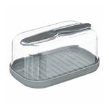 Mantequillera plastica con cuchillo 15.8x7.1 cm transparente/gris
