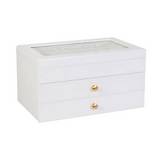 Joyero decorativo con 2 gavetas madera/vidrio 24x13x15 cm blanco