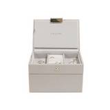 Joyero decorativo de cuero sintetico y tercipelo 18x12.5x11.5 cm taupe 2 niveles