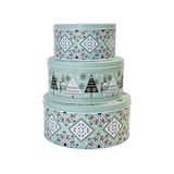 Deposito navideño de hierro 13.6x7.3/16.8x8.3/19.7x9 cm celeste/blanco 3 piezas