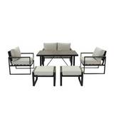 Mueble para exterior de polietileno/hierro negro/cafe 6 piezas