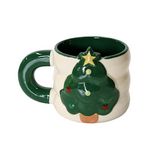 Taza navideña de ceramica 9x8 cm arbol verde/blanco