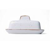 Mantequillera de porcelana 16.5x13x7.8 cm borde dorado