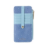 Tarjetero con cremallera de cuero 9x17 cm celeste