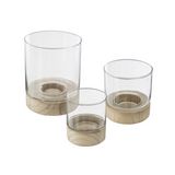 Portavela de cristal/madera 11/13.5/19.8 cm 3 piezas