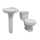 Inodoro redondo con lavamanos de pedestal blanco